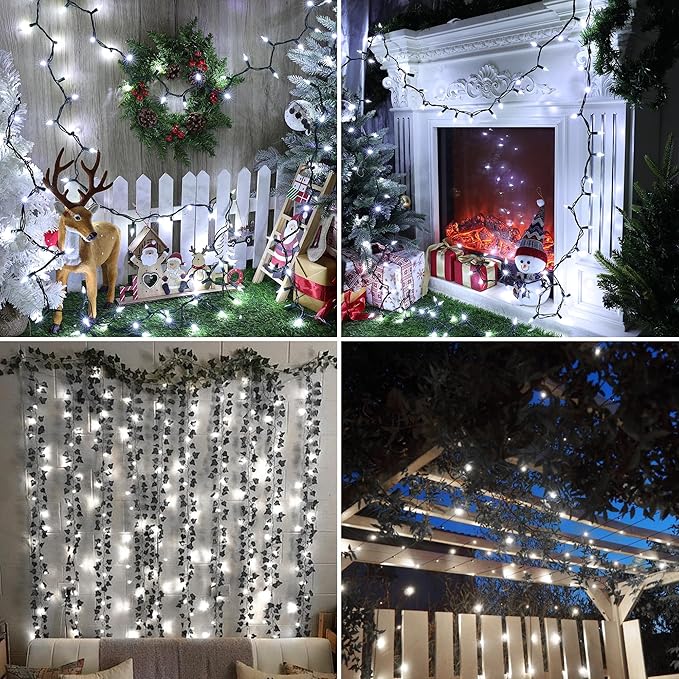 Christmas Lights -2 Pack Total 43FT 200 Count Conectable Waterproof String Lights Brighter Detachable Plug-in Lights Indoor & Outdoor for Christmas Decoration(Cool White)
