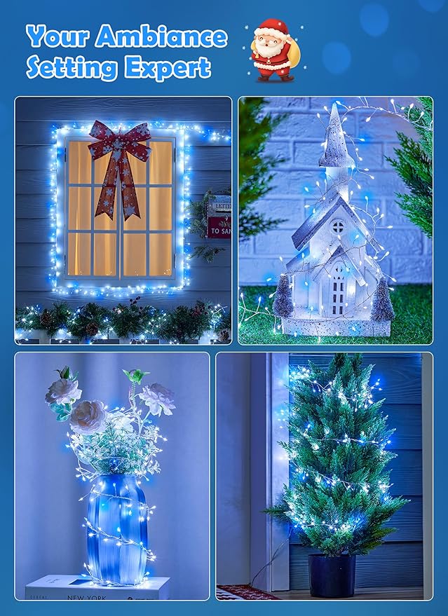 4 Pack 120 LED Fairy Lights Battery Operated, 10Ft Twinkle Lights with Timer, Waterproof Silver Wire Starry Firefly Light for DIY Wreath Weeding Indoor Outdoor Christmas Decorations