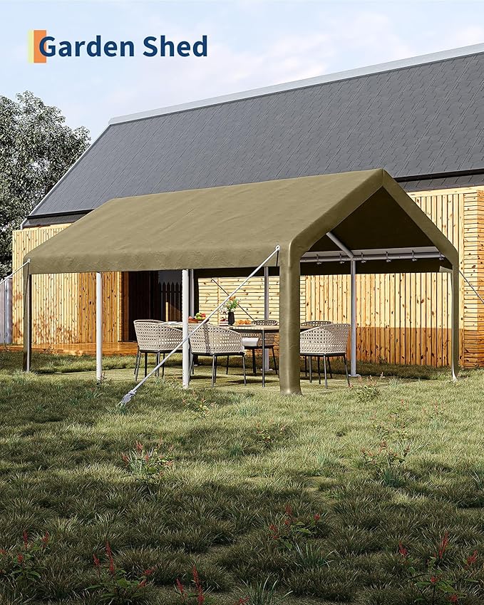 13X20 FT Portable Carport Garage with Roll-Up Windows & Doors, Heavy-Duty 200g PE Tarp, Waterproof & UV Protected Outdoor Shelter for Car, Boat, Truck, Motorcycle