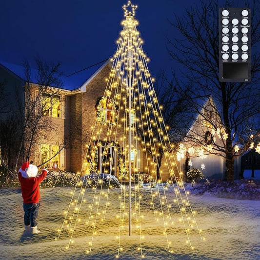 Flacchi 10 FT 404 LED Star String Lights Outdoor - Pole Set with Remote, Multiple Lighting Modes, Timer, and Waterproof Feature for Ultimate Holiday Decor (Warm White)