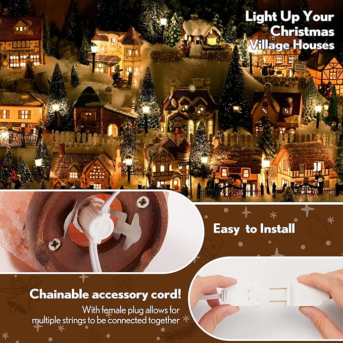 Meonum 3 Pack Accessory Cord with 3 LED Light Bulbs, 8.2 Ft Indoor Blow Mold Light Cord with Female Plug for Halloween Pumpkins Christmas Village Houses and Craft Projects Decoration, Warm White