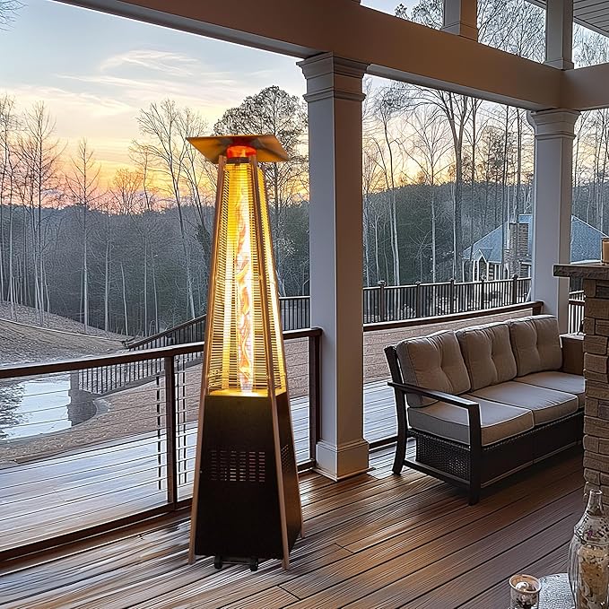 48,000 BTU Flame Pyramid Pool Heater With Cover, Triple Safety Protection with Patio Cover, Warm Glass Tube Portable Heater with Durable Wheels - Gray