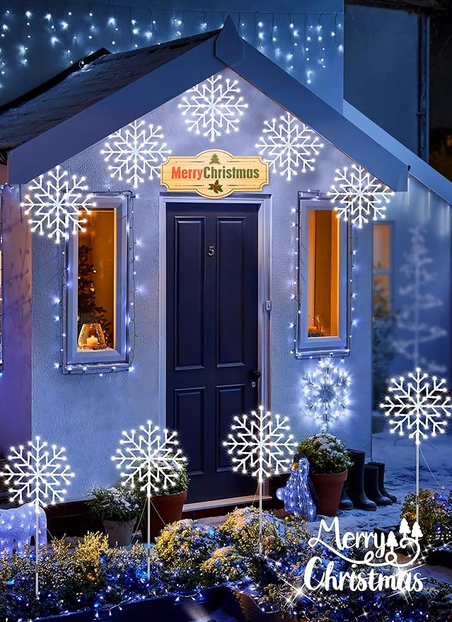 Brightown Snowflake Lights Outdoor,Total 20-Pack Snowflake Christmas Pathway Lights Outdoor Christmas Decorations Yard Sidewalk Walkway Driveway Marker Stake,Cool White