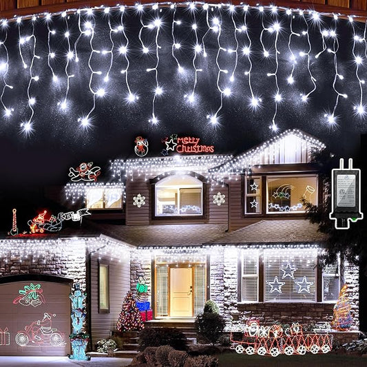1620 LED 164ft Outdoor Christmas Lights, 12 Modes Dimmable Curtain String Lights with 360 Drops, Waterproof Twinkle Fairy Lights with Timer for Bedroom Window Holiday Wedding Xmas Decor, Cool White