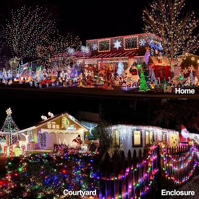 403 FT 1000 LED Christmas Lights Outdoor Fairy Lights Plug In Extra Long String Lights Clear Wire Waterproof 8 Modes Timer for Outside House Tree Garden Yard Wedding Party Decorations-Multicolored