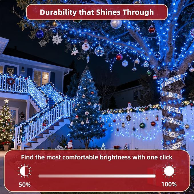 240ft Outdoor Christmas Lights, 750 LED Super Long String Lights 12 Modes & Timer Memory, Dimmable Outsite Waterproof Light Strings for Xmas Tree Garden Wedding Party Holiday Decorations Blue