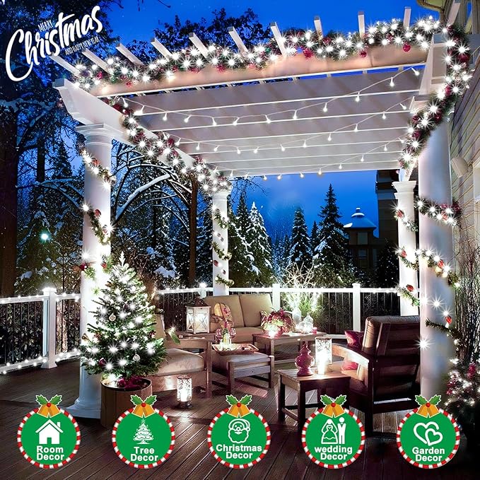 SAUIRS 600FT 1500 LED Christmas Lights Outdoor String Lights with 8 Modes Timer Waterproof Fairy Light Plug in for Outside Indoor Party Xmas Palm Tree Yard Wedding Decorations(Cool White)