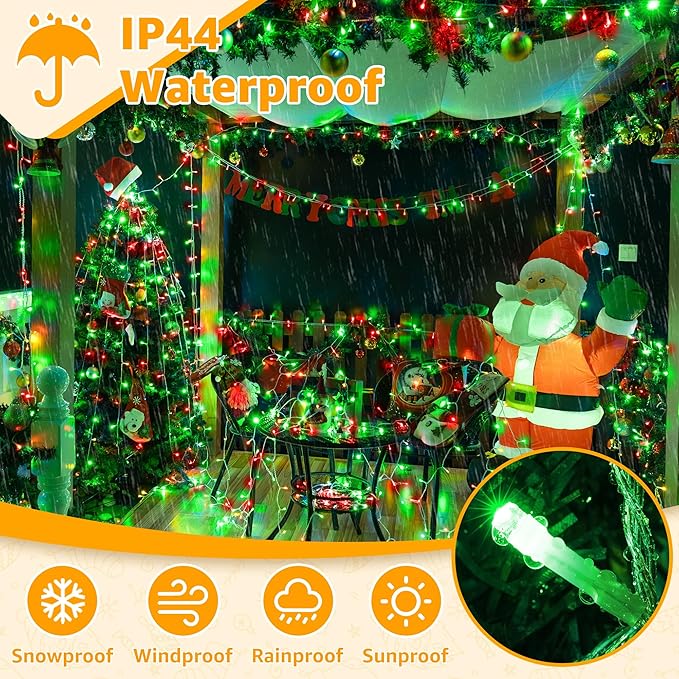 Ollny RGB Christmas Lights 200 LEDs 66 FT, 130 Modes Color Changing Connectable Christmas Lights with Remote, Timer & Waterproof, Indoor Clear Wire Xmas String Light for Outdoor House Decorations