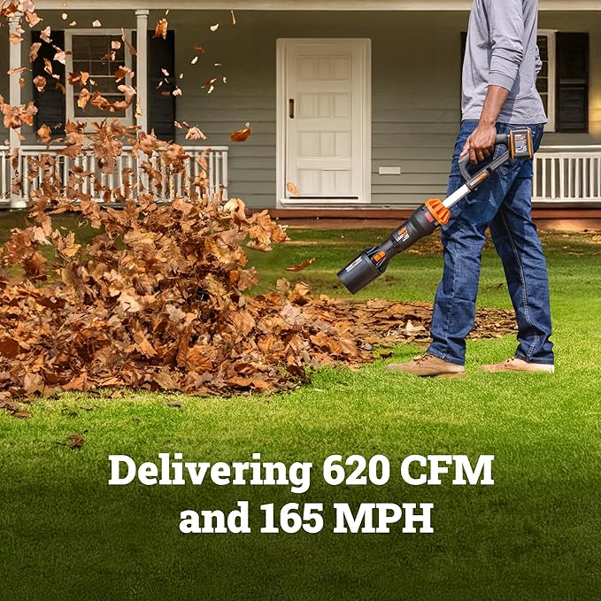 WORX Nitro Cordless Leaf Blower, Electric Blower with 620 CFM & 165 MPH, Blowers for Lawn Care with Brushless Motor & 3 Speed Control, 2 ¡¿ 4.0 Ah Batteries & Charger Included, WG585