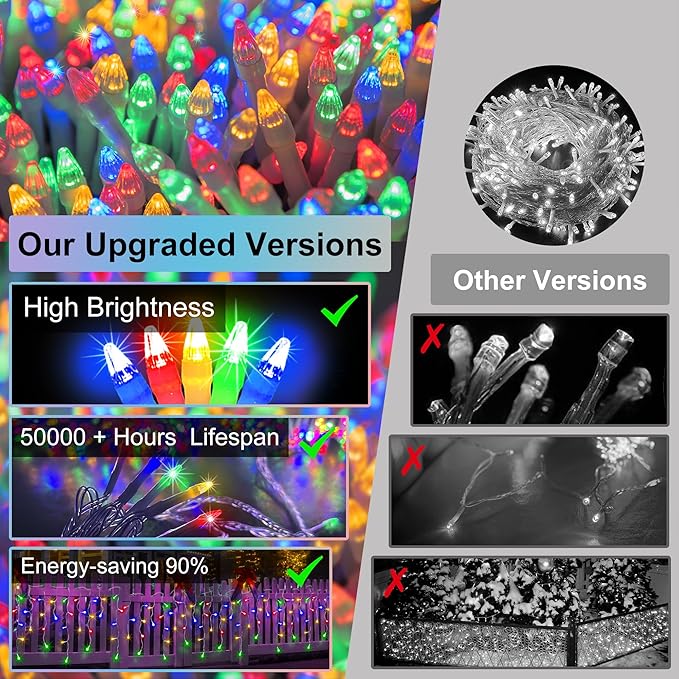 82 FT Outdoor Christmas Lights with 176 Drops, Christmas Decorations Fairy Lights 616 LED 8 Modes, Plug in Waterproof Hanging String Lights for Home Xmas Tree Yard Wedding Party Multicolor