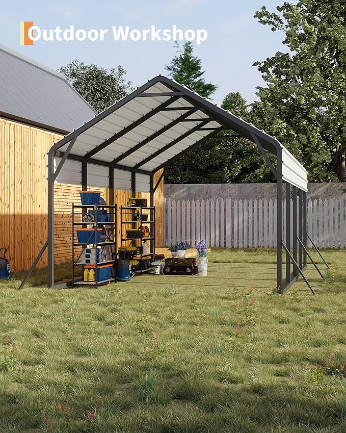 GarveeLife 13 ft x21 ft x11 ft Oversized Metal Carport, Steel Heavy Duty Car Ports for All-Weather, Tall Carport for Full-Size Pickup Trucks, Boats, and Tractors, N.W. 660 LBS