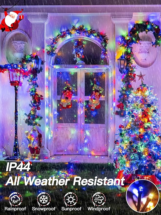 Christmas Lights 66FT 200 LED, Christmas Tree Light with 8 Lighting Modes, Outdoor Waterproof String Lights with Remote and Timer, Fairy Light for Holiday Decor (Multicolor)