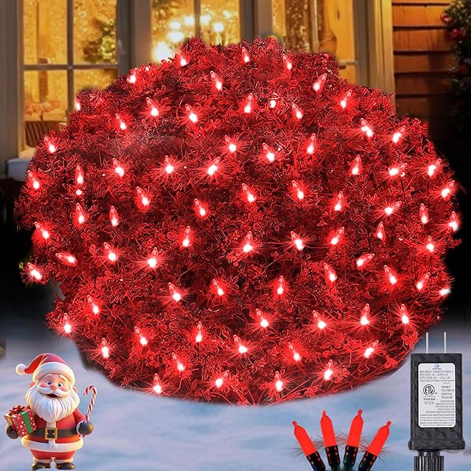 Christmas Net Lights Outdoor for Bushes, 6x5ft 120LED Net Light Outdoor Mesh Lights, Connectable Waterproof Net Light for Bushes,Garden,Yard,Trunk,Xmas Tree,Christmas Décor (Red)