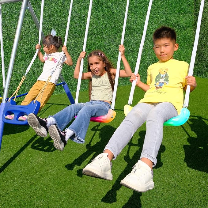 TSC Hermosa Swing Set for Kids, Outdoor Metal Playset with LED Swings, 38 Saucer, Standing Swing, Glider, 5ft Slide ? Backyard Playground with 800lbs Max Capacity