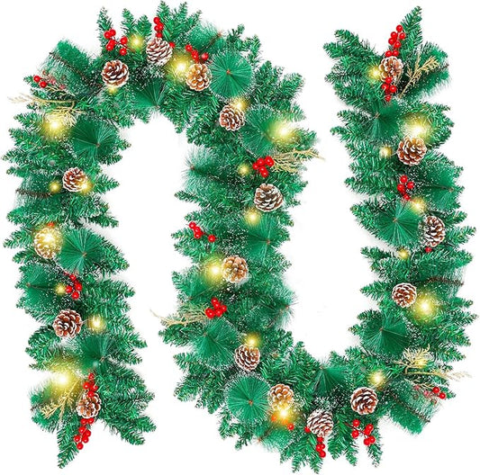 Joyhalo 9ft Christmas Decorations with Lights - Battery Operated Prelit Garland for Mantle, Stairs, Railing, Fireplace