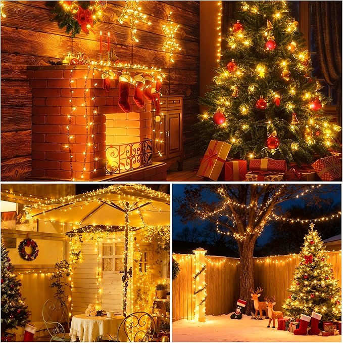 [4 Pack] Solar String Lights for Outside, 480 LED 157FT Solar Twinkle Light Outdoor with 8 Modes & Memory Function, Waterproof Chrismas Lights for Xmas Tree Party Decorations (Warm White)