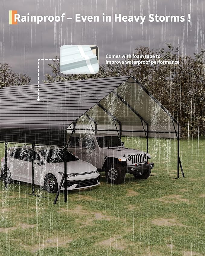 20'x25' Metal Carport, Heavy Duty Car Ports Kit for Trucks, Boats, RV, Tractor, Reinforced Frame with Anchors, Easy Assembly