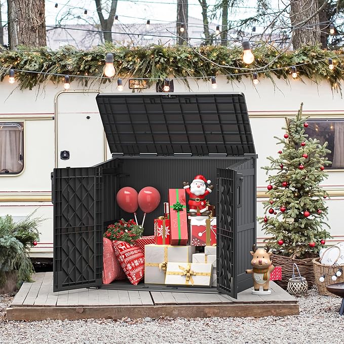 Horizontal Storage Shed, Outdoor Resin Storage Shed 36 Cu. Ft. Garden Extra Large Capacity Weather Resistant Storage Box, Lockabl Waterproof Shed for Garden Tools, Solid Black