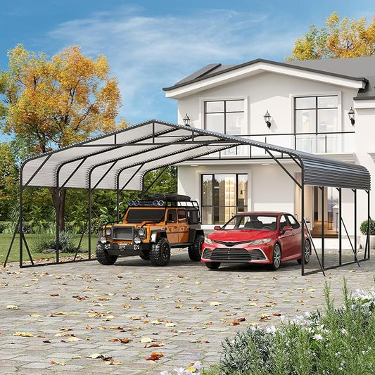 GAOMON Metal Carport, Carport with Reinforced Base and Galvanized Steel Roof, Heavy Duty Garage Car Shelter Shade, Outdoor Car Port Canopy for SUV, Truck, Boats, 20x20 FT