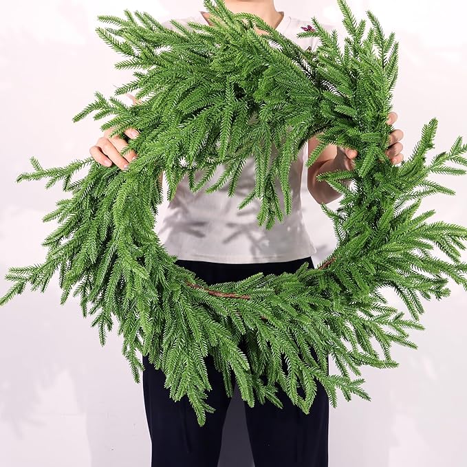 9 FT Christmas Norfolk Pine Garland Real Touch Artificial Faux Greenery Pine Christmas Garland Decorations for Home Mantle Table Stairs Door Fireplace Indoor Outdoor Xmas Holiday Decor