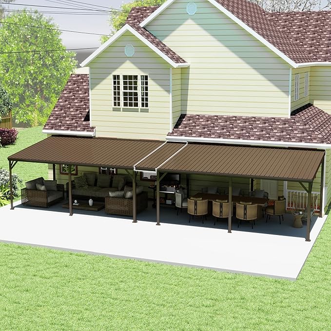 Wall Mount Gazebo Connector Kit for 12ft Width, Pre Drilled Steel Expansion Linker with Easy Bolt On Assembly, Weatherproof for 12'x16' and12'x20' Lean to Gazebos,Brown