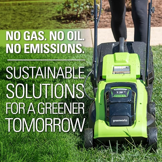 Greenworks 24V 13-Inch Cordless (2-In-1) Push Lawn Mower, 4.0Ah USB Battery (USB Hub) and Charger Included MO24B410