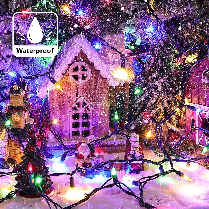 Christmas Lights -2 Pack Total 43FT 200 Count Conectable Waterproof String Lights Brighter Detachable Plug-in Lights Indoor & Outdoor for Christmas Decoration(Mulitcolor)