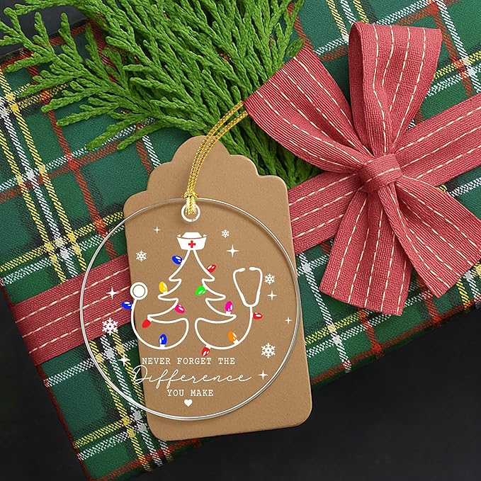 Nurse Christmas Ornament 2025, Never Forget The Difference You Make, Stethoscope Tree Acrylic Ornament, Cute Nurse Ornaments for Christmas Tree, Gift for RN, LPN, Healthcare Worker