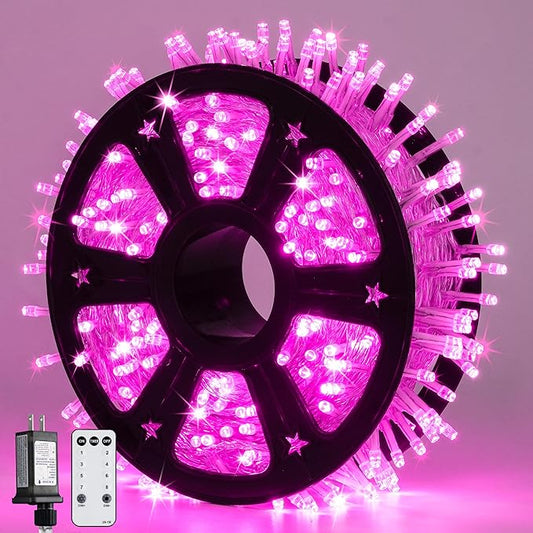 JMEXSUSS 600 LED Pink Christmas Lights for Decorations, 168ft Pink String Fairy Lights Indoor Outdoor Clear Wire for Girl's Room Bedroom Brithday Party Yard Decor