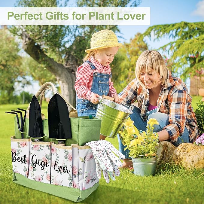 Gifts for Gigi, Christmas Gardening Kit Gigi Gifts from Grandkids Floral Gardening Tools and Durable Garden Tools Organizer Tote, Ideal Gardening Gift for Women on Birthday Plant Lover Present