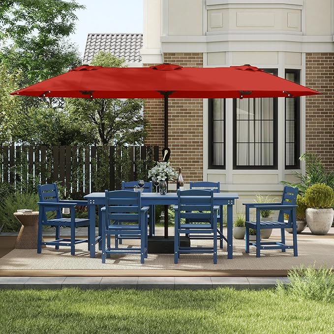 13FT Double-Sided Patio Umbrella with 48 Solar LED Lights, Large Rectangular Outdoor Market Umbrella with Crank Handle, Vented Canopy, Heavy-Duty 12 Rib Steel Frame, for Backyard, Garden, Pool, Orange