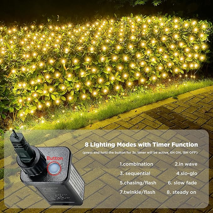 BlcTec Upgraded Outdoor Christmas Lights 280LED 10ft x 6.7ft Christmas Net Lights with UL Certified, 8 Modes, Timer, Connectable, Waterproof & Thick Wire for Bushes, Shrubs Decorations, WarmWhite