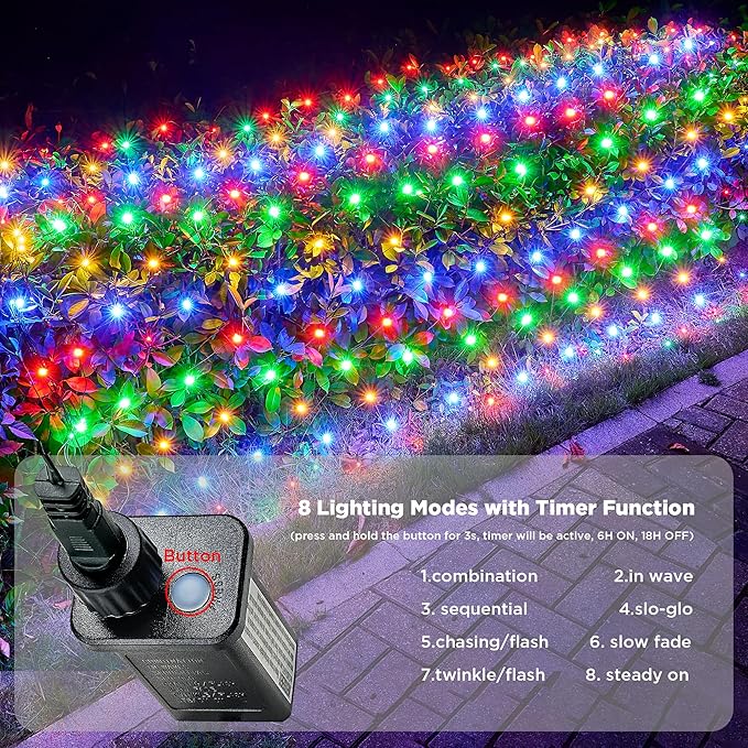 BlcTec Upgraded Outdoor Christmas Lights 280LED 10ft x 6.7ft Christmas Net Lights with UL Certified, 8 Modes, Timer, Connectable, Waterproof & Thick Wire for Bushes, Shrubs Decorations, Muticolor
