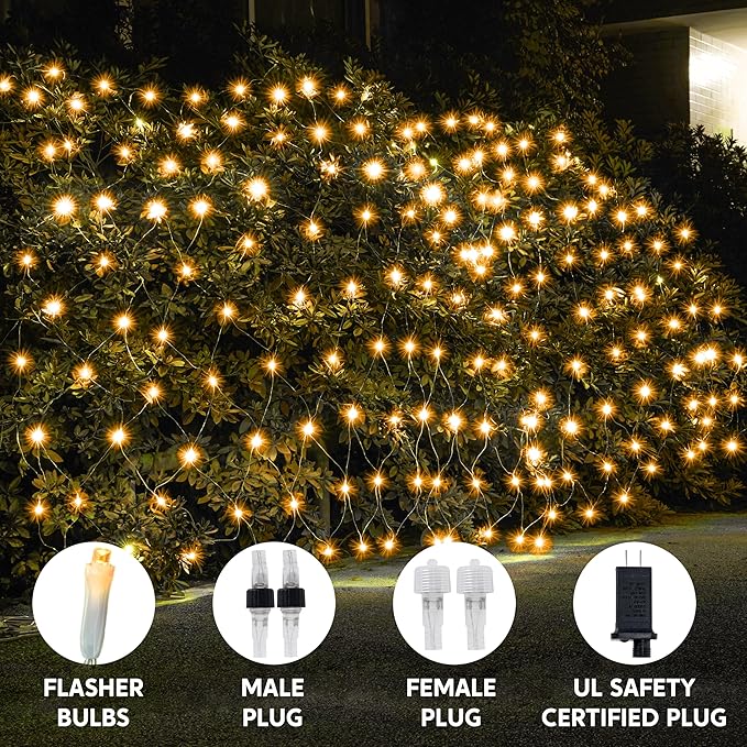 JOYIN 200 LED Christmas Net Lights, 6.5X 10FT Christmas Mesh Lights with 8 Modes, Connectable, Waterproof for Bushes Trees Yard Indoor Outdoor Xmas Decorations (Warm White)