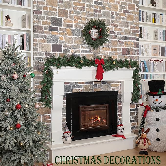 Christmas Wreaths for Front Door - 24" Artificial Christmas Wreath - Real Touch Norfolk Pine Wreath for Door,Wall,Windows,Indoor Outdoor -Christmas Decorations -Holiday Decor -Free Battery LED Lights