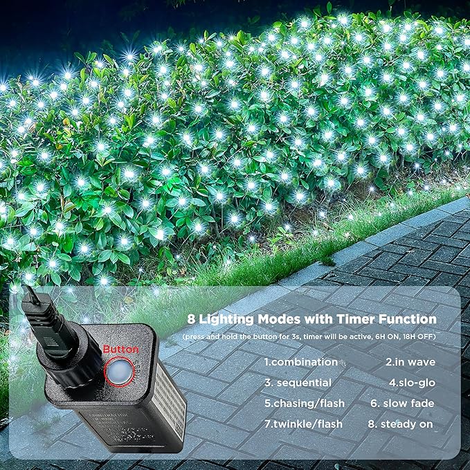 BlcTec Upgraded Christmas Lights Outdoor 176LED 8.7ft x 5.2ft Christmas Net Lights with UL Certified, 8 Modes, Timer, Connectable, Waterproof & Thick Wire for Bushes, Shrubs, Yard Decorations, White