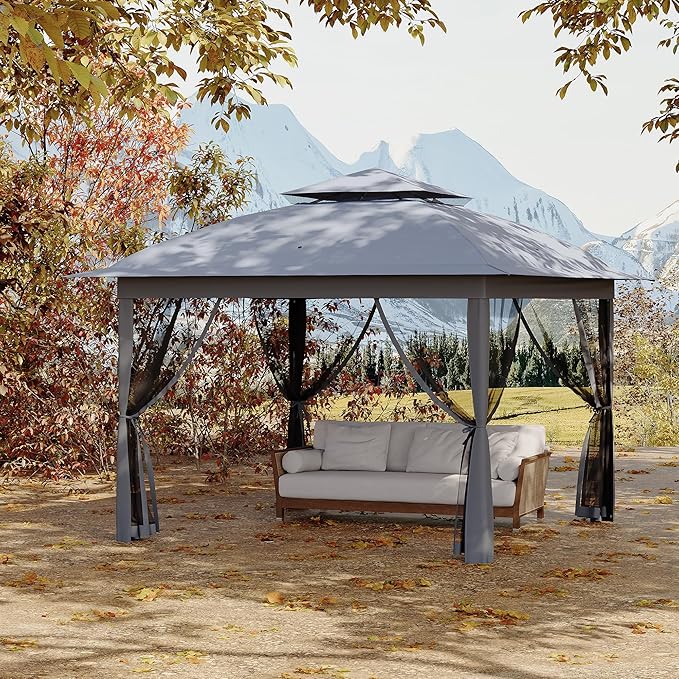 11x11 Pop Up Instant Gazebo Tent for Backyard, With Portable Carrying Bag, Outdoor Canopy Gazebos Waterproof With Mosquito Netting