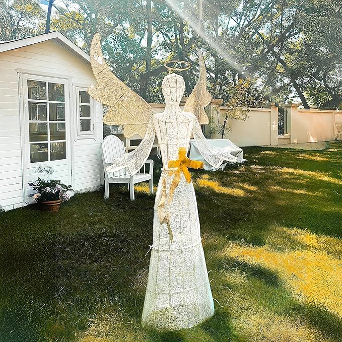 Yescom Holy 5.6ft Lighted Christmas Angel Outdoor Pre-lit 3D Crystal Angel Patio Garden Deck Party Decor Warm White