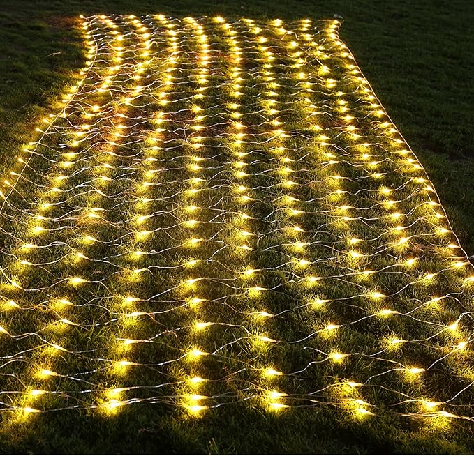 Joomer Christmas Net Lights - 2PACK 12FT x 5FT 360 LED Plug-in Mesh Lights, Waterproof with 8 Modes, Timer, Connectable for Bushes, Trees, Garden, Outdoor Christmas Decor (Clear Wire, Warm White)
