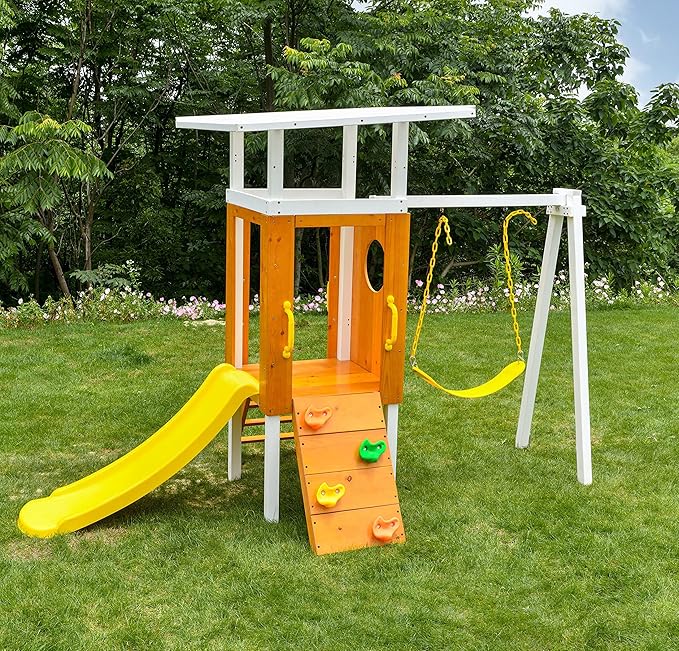 Avenlur Forest Modern Toddler Swing Set: Endless Fun for Ages 18 Months to 4-5 Years - Slide, Rock Wall, Ladder, Clubhouse Fort, Durable Swing - Easy Climbing Handles - Premium Quality!
