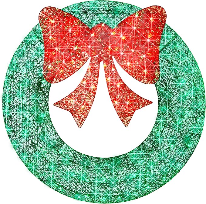 Best Choice Products 48in Pre-Lit Outdoor Christmas Wreath Decoration, LED Metal Holiday Decor for Home w/ 140 Lights, Bow - Green/Red