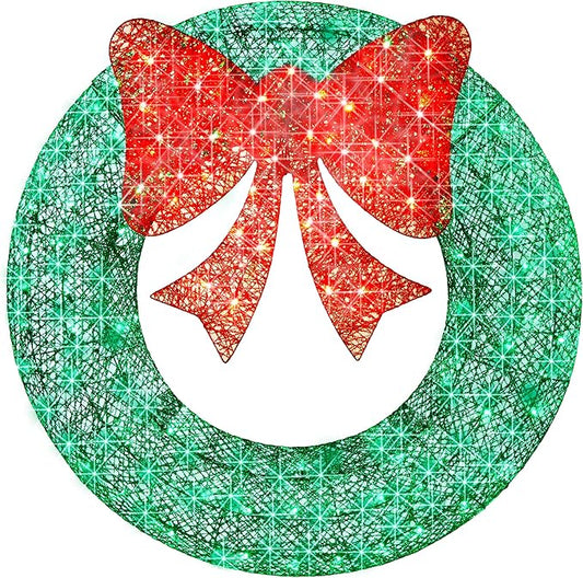 Best Choice Products 48in Pre-Lit Outdoor Christmas Wreath Decoration, LED Metal Holiday Decor for Home w/ 140 Lights, Bow - Green/Red