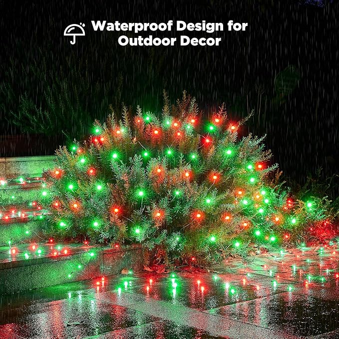 BlcTec Upgraded Christmas Lights Outdoor 176LED 8.7ft x 5.2ft Christmas Net Lights with UL Certified, 8 Modes, Timer, Connectable, Waterproof & Thick Wire for Bushes, Shrubs Decorations, Red Green