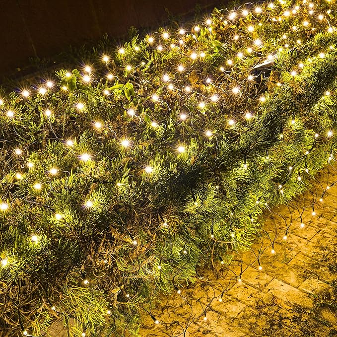 Dazzle Bright Christmas 200 LED Net Lights, 9.8FT x 6.6FT Green Wire Connectable Mesh Lights with 8 Modes, Christmas String Lights for Xmas Indoor Outdoor Garden Party Decorations (Warm White)