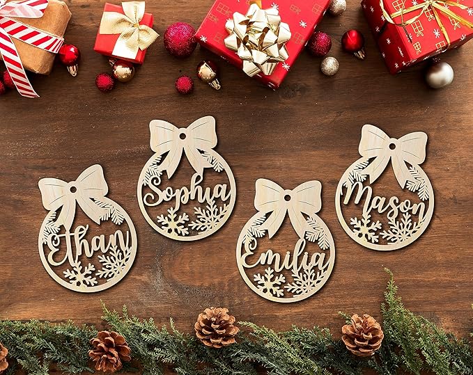 Wooden Personalized Christmas Ornaments with Name Family Christmas Ornaments for Kids Christmas Ball Ornaments Christmas Tree Ornaments Christmas Balls Custom Ornament with Name
