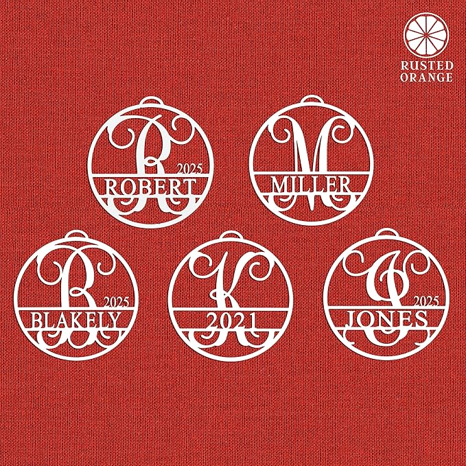 Set of 5 Personalized Circle Monogram Christmas Ornaments – 2025 Letter Ornaments for Christmas Tree – Custom White, Silver, or Gold Holiday Decorations for Home or Gift