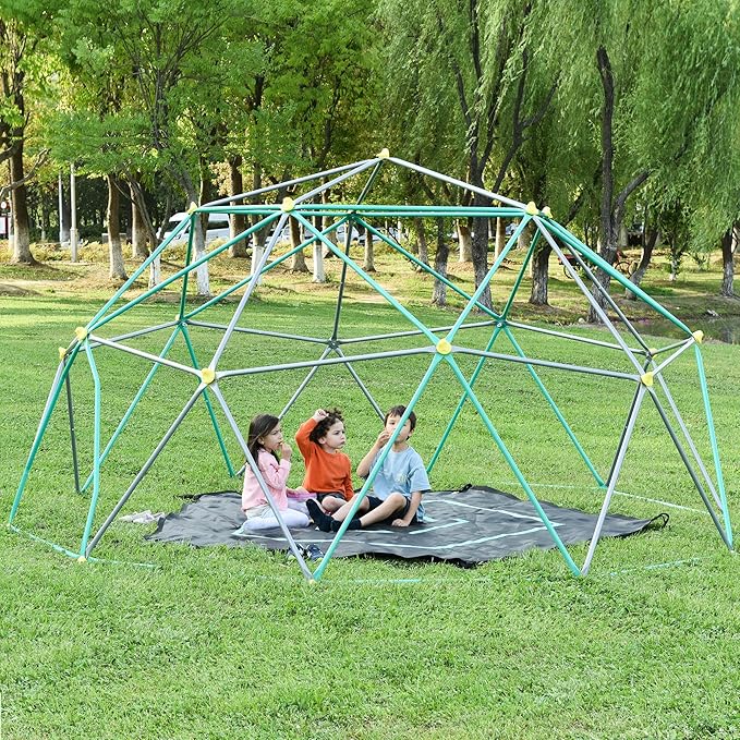 12ft Climbing Dome, Geometric Dome Climber Play Center, Kids Climbing Dome Tower, Rust & UV Resistant Steel Supporting 1000 LBS, Green + Silver