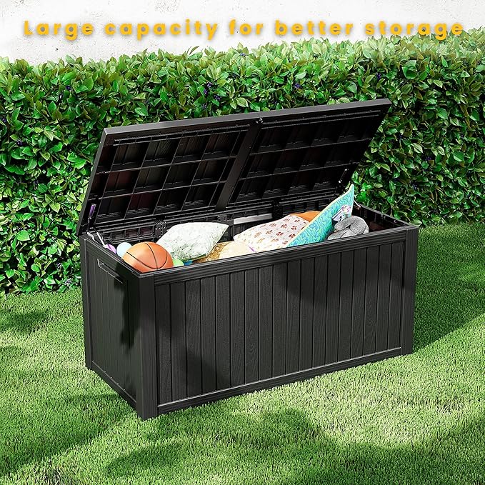 Mersco 200 Gallon Double-Wall Resin Deck Box - Lockable Waterproof Outdoor Storage Box, 1000lbs Capacity & Doubles as Seating for Patio Furniture - Garden Tools, Pool Accessories (Black)