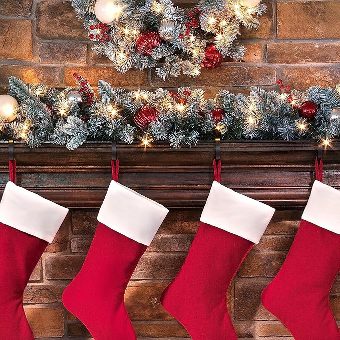 Haute Decor The Original MantleClip Stocking Holder- 4 Pack (Matte Black) - Hang Christmas Stockings Safely and Securely from Mantels Up to 3 Inches Thick