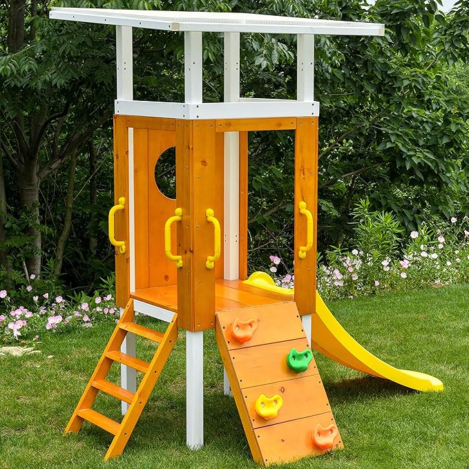 Avenlur Forest Modern Toddler Swing Set: Endless Fun for Ages 18 Months to 4-5 Years - Slide, Rock Wall, Ladder, Clubhouse Fort, Durable Swing - Easy Climbing Handles - Premium Quality!